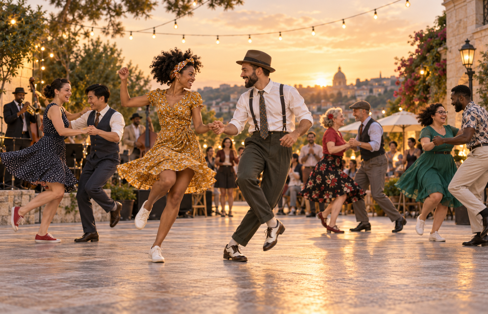 Bal swing en plein air au coucher du soleil