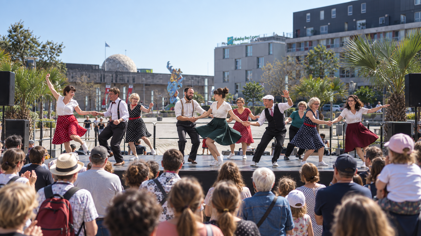 Démonstration de danse swing en plein air à Saint-Nazaire